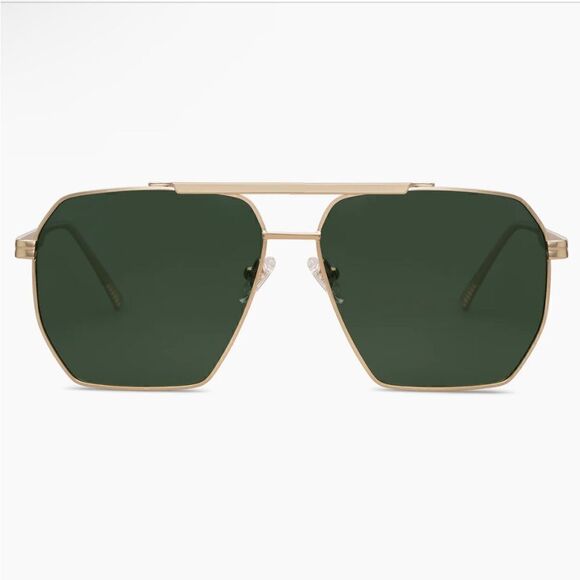 Sojos Pioneer Aviator Sunglasses. Gold Frame w/Green Lenses. New (NIB)! Unisex - Picture 1 of 12